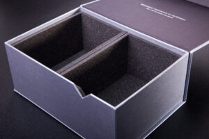 Box padded with foam.